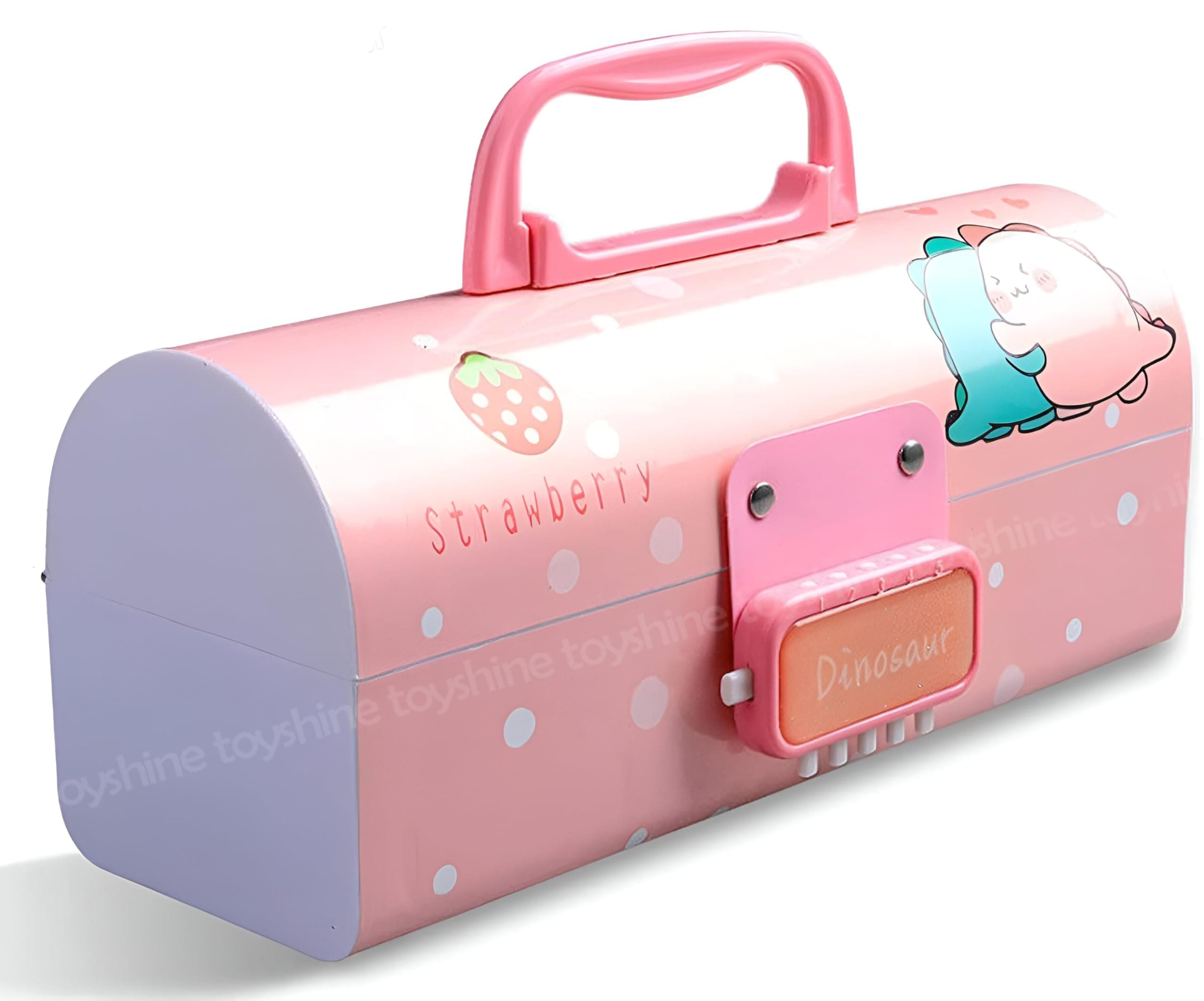 - Toyshine Pencil Box with Code Lock Pen Case Large Capacity Multi-Layer Multi-Function Storage Bag Secret Compartment Pencil Box - Dino Pink