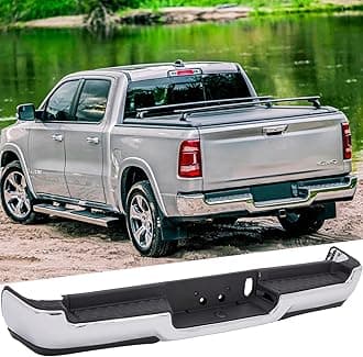 Rear Steel Step Bumper Assembly Compatible with 2019-2024 Dodge Ram 1500 without Dual Exhaust without Park Sensor Holes Chrome Back Bumper Replacement for CH1103136