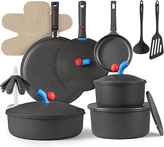 CAROTE 24pcs Pots and Pans Set Non Stick, Nonstick Cookware Set, Oven/Dishwasher/Fridge Safe Pots and Pans, RV Safe Cookware, Induction Kitchen Gift Set Detachable Handle, Gray