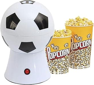 DDL Football Hot Air Popcorn Maker, 1200W Mini Soccer Style Popcorn Machine, Healthy Home Made Treats, Snacks Maker for Movie Nights Children Parties (White)