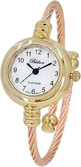 Blekon Collections Women's Cuff Watch - Round Analog Display Arabic Numbers 23mm Case Wire Bracelet Watch for Women Elegant Cable Cuff Bangle Wrist Watch