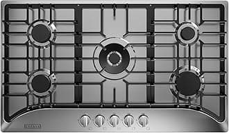 36 Inch Built-in Gas Cooktop with 5 Sealed SABAF Burners, Stainless Steel Surface, LPG/NG Convertible, Auto Electric Pulse Ignition, Flame Failure Protection
