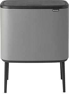 Bo Touch Top Kitchen Trash Can with Dual Compartments & Raised Legs | Mineral Gray | 3 + 6 Gal Inner Buckets | Soft-Close Garbage Can, Stay-Open Lid | Fits Against Wall | + Trash Bags