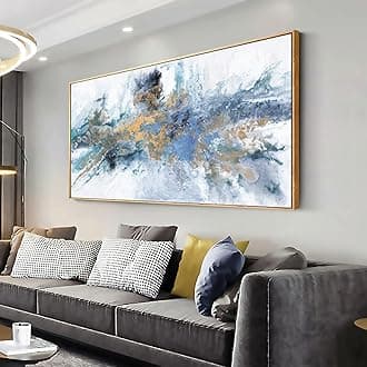 vgrozirh Wall Art Framed Ready to Hang Wall Art Modern Fantasy Paintings Navy Blue Yellow Abstract Wall Art Prints Canvas Painting Large Size for Living Room Bedroom Office Decoration 20"x40"