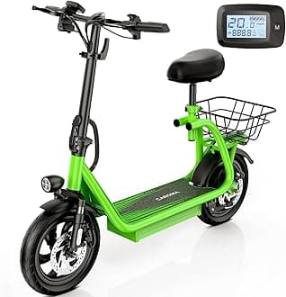 Caroma Peak 1200W Electric Scooter with Seat, LED Display and 3 Speed Modes,500Wh Battery up to 30Miles, Foldable Electric Scooter with Basket & Height Adjustable Seat
