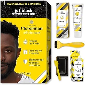 Reusable Hair & Beard Dye System for Men – Up to 5 Uses | 7-Minute Natural-Looking Gray Coverage | No-Drip Cream with SkinArmour® – Cleverman (Jet Black for Black Men)