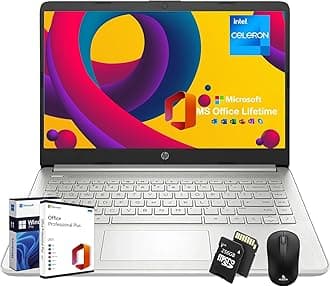 HP 14in Laptop for Student&Business - Office Lifetime & Windows 11Pro, HD Display, Bright View, Ultra Light, Webcam, WiFi, 8GB RAM, 128GB eMMC & 256GB Extend Micro SD, Silver