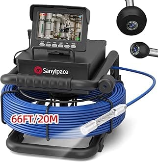 Sanyipace Sewer Camera 66FT/20M, 0.67in/17mm HD Inspection Borescope Camera with Light, 5600mAh Battery, 4.3"Screen, DVR & Audio Recorder, for Duct Drain Pipe, Sewer Line, Plumber, Homeowner