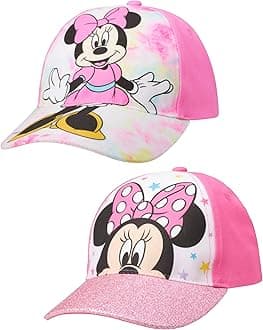 Girls' Disney Minnie Mouse Kids Baseball Cap 2 Pack, Adjustable Hats Set for Girls, Age 4-7 Years