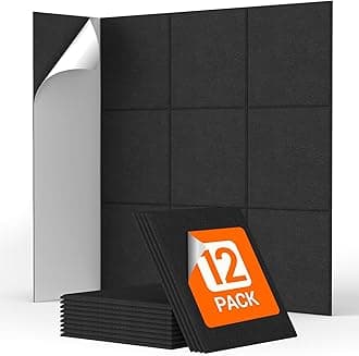 12 Pack Sound Proofing Panels Self-adhesive, TONOR 30x30x0,9cm Square Acoustic Absorbing Panels for Wall, High Density Insulation Soundproofing Panels for Podcast Studio, Living Room, Offices, Black