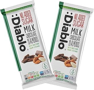 Diablo No Added Sugar Chocolate Bar – Milk Chocolate with Almonds, Sweetened with Stevia, Gluten Free, Ideal for Any Occasion, Birthdays, Valentines, or Gift Hampers, 75g (Pack of 2)