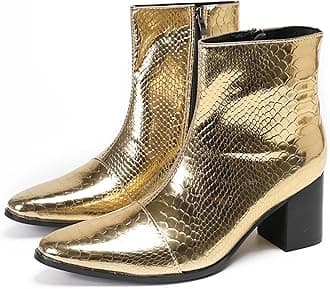 Santimon Mens Boots Casual Patent Leather Chelsea Dress Boots Zipper on Side Mid Calf Boots for Men