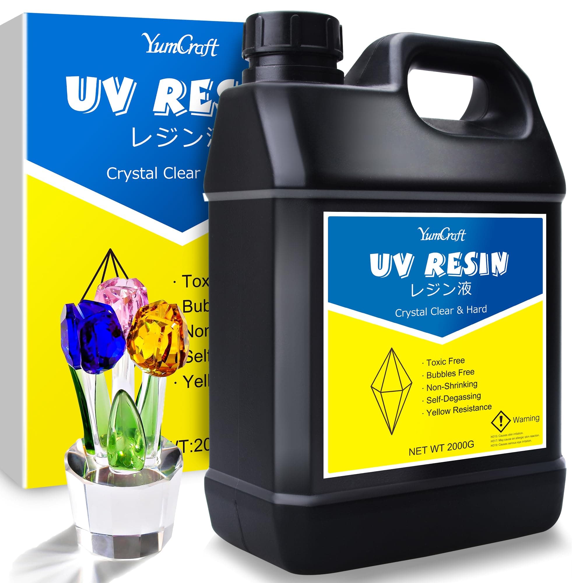 UV Resin - 2000g Crystal Clear UV Curing Resin, Low Odor Hard Type Ultraviolet Cure Resins for DIY Jewelry Making, Crafts, Painting - Transparent Bubbles Free Epoxy for Casting, Statue