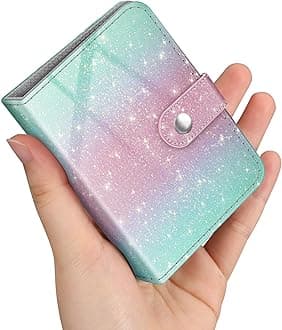 Fintie Mini Photos Album Book for 2x3 Inch Films - 52 Pockets Small Albums for Fujifilm Instax Mini Instant Camera/Polaroid Hi-Print Pictures, Kpop Photocard Holder Binder, Glittering Green/Pink