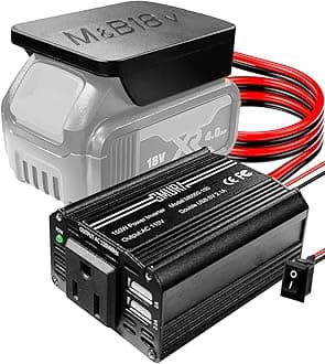 150W Portable Power Supply Inverter Fit for Makita and Bosch 18V Lithium Battery and Nickel Battery, DC 18V to AC 120V Powered Compact Cordless Inverter with Dual USB 5V 3.1A and LED Light