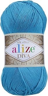 Alize Diva Silk Effect 100% Microfiber Acrylic Yarn 1 Ball skeins 100gr 383yds Color (245-Sochi Blue)