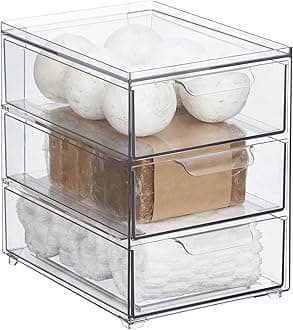mDesign Storage Box – Deep Stackable Plastic Container with Pull-Out Drawers – Bathroom Organiser Box for Toiletries, Makeup and Beauty Products – Clear