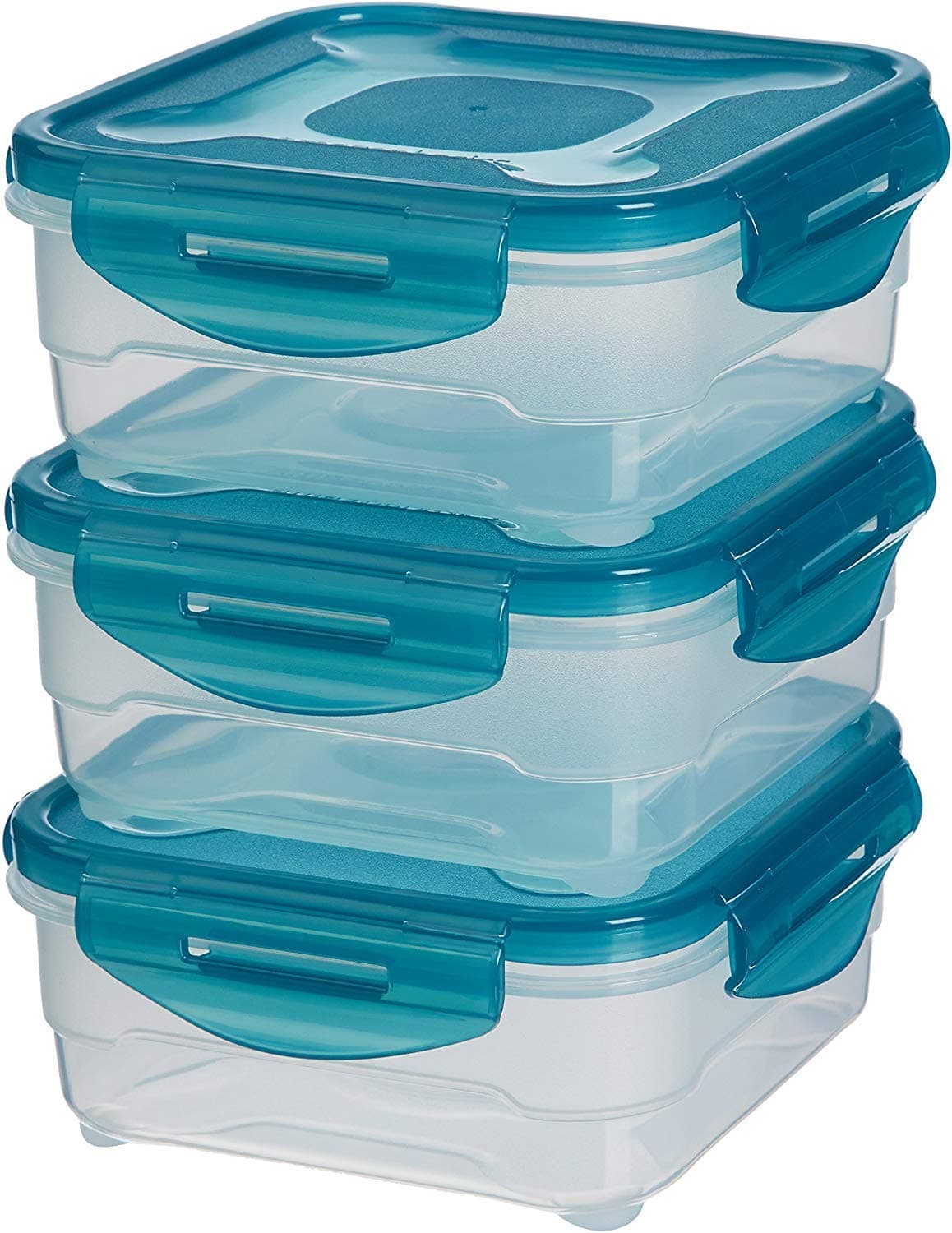 Air-Locked Leak-Proof, Stackable & Airtight Fridge/Freezer Containers with Lids, BPA-Free Plastic, Microwave and Dishwasher Safe 3-Piece Food-Storage Set, 3 x 0.8 l, Clear