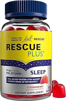 Bach RESCUE PLUS Melatonin Sleep Gummies, Natural Strawberry Flavor, Sleep Aid, Dietary Supplement, Vegan, Gluten-Free, No Artificial Flavors, Colors, 60 Count
