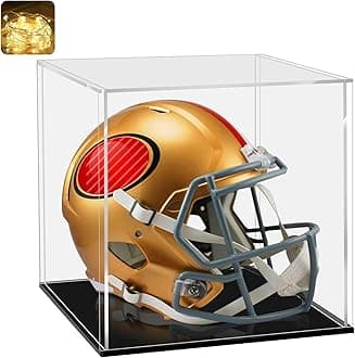 LANSCOERY Acrylic Display Case, Assemble Showcase Display Box for Collectibles, with Dustproof & Seamless Display Design, Suitable for Helmet 16x13x14inch Thick Black Base
