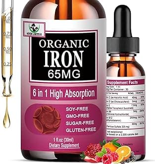Iron Supplement for Women with Vitamin C,6-in-1 Liquid Supplement w/Vitamin B12,Vitamin B6,High Absorption Liquid Iron Drops for Red Blood Cells & Immune Support,Non-GMO, Gluten Free