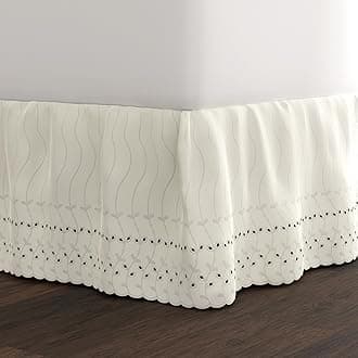 FRESH IDEAS Eyelet Bed Skirt Dust Ruffle Embroidered Details, Classic 14” drop length Gathered Styling, King, Ivory (Model: FRE30014IVOR04)