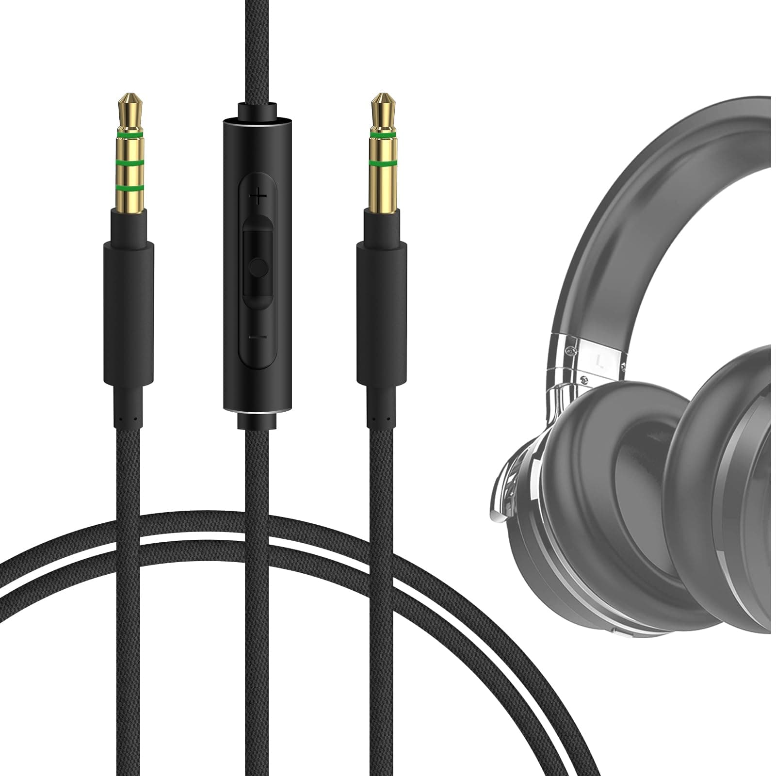 Geekria Audio Cable with Mic Compatible with COWIN E7 E8, Anker Soundcore Space One Headphones Cable, 3.5mm to 3.5mm Braided Nylon Replacement Cord with Inline Microphone (4ft / 1.2m)
