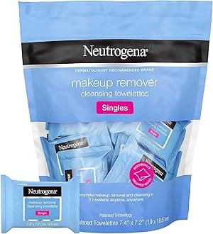 Neutrogena Makeup Remover Cleansing Towelette Singles, Daily Face Wipes to Remove Dirt, Oil, Makeup & Waterproof Mascara, Individually Wrapped, 20 ct (Pack of 2)