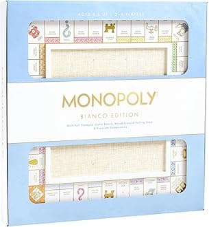 Monopoly Bianco Edition, White Wood Board, Gold-Tone Tokens, Grasscloth-Textured Center, Solid Wood Houses & Hotels, Premium Accessories, Board Games for 2-6 Players