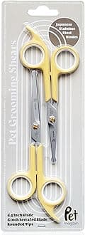 Pet Magasin Japanese Stainless Steel Grooming Scissors (2) for Facial Hair and Larger for Body Trimming with Round Tip (Yellow)