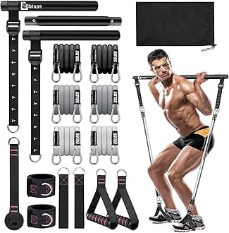 Bbtops Pilates Bar Kit with Resistance Bands,3-Section Pilates Bar with Stackable Bands Workout Equipment for Legs,Hip,Waist and Arm,Exercise Fitness Equipment for Women & Men Home Gym Yoga Pilates