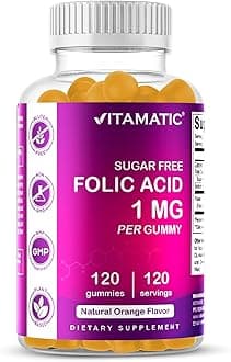Folic Acid Gummies 1000 mcg (1 mg) - an Essential Prenatal Vitamins for Mom & Baby - Vitamin B9-120 Vegan Gummies (1)