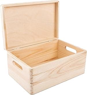 Creative Deco Large Wooden Storage Box with Hinged Lid | 11.8 x 7.87 x 5.51 in (+-0.5) | Keepsake Unfinished Plain Unpainted Gift Box with Handles for Tool Toy Kitchen | ROUGH & UNSANDED Wood Trunk