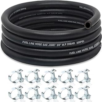 3/8 Fuel Line, NBR Rubber 3/8 Fuel Hose Nylon Braided with Hose Clamps, Fuel Line Hose for Automotive Vehicles(10FT)