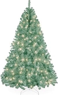 Best Choice Products 9ft Pre-Lit Sage Green Christmas Tree, Full Artificial Holiday Decoration w/ 2,000 Branch Tips, 900 Lights, Foldable Base