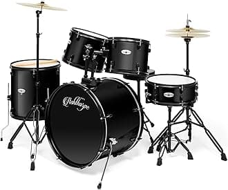 5-Piece Complete Full Size Adult Drum Set with Remo Batter Heads - Black