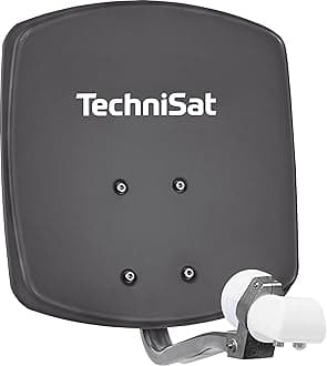 TechniSat DIGIDISH 45 - Satellite Dish for 2 Participants (45 cm Compact Satellite System - including Wall Mount, An-Roof Fitting for Mast Mounting (30-63 mm), and Universal Twin LNB) Grey
