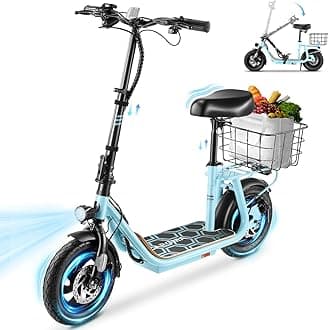 Caroma Peak 500W/800W/1200W Electric Scooter with Seat, 30 Miles Max Range Electric Scooter Adults&Teens, 48V Large Battery, 20MPH Top Speed Foldable Ebike, Adjustable E-Bike with Basket&Kid Seat