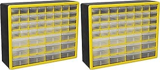 Akro-Mils 44-Drawer Plastic Drawer Storage Cabinet for Garage Organization, Bead Organizer, Building Bricks Storage, Teacher Toolbox, Makeup Organizer, 20-Inch W x 6-Inch D x 16-Inch H, 10144 Yellow