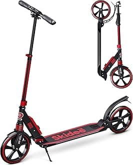 Skidee Adult & Teen Scooter Adjustable Height, Folding, Large Wheels, Lightweight, Durable, Anti-Shock Suspension, Up to 220 lbs