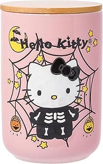Sanrio Hello Kitty Halloween Spooky Skeleton Web Ceramic Cookie Snack Candy Jar with Airtight Bamboo Lid, Lavender (Small)