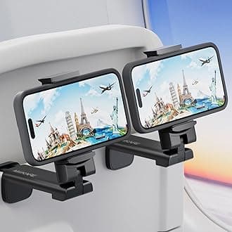 Travel Essentials Airplane Phone Holder, Universal Handsfree Phone Mount for Flying with 360 Degree Rotation, Travel Must Haves Phone Stand for Desk, Tray Table, Black&Black