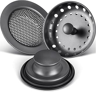 Mudder3 Pcs Kitchen Sink Drain Strainer and Stopper Stainless Steel Garbage Disposal Plug with Handle Universal Anti-Clogging Kitchen Sink Filter Sieve Basket Strainer(Graphite Gray)