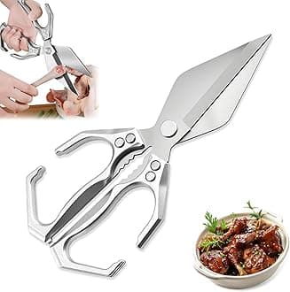 Multifunctional Heavy-Duty Kitchen Shears, 2025 New Heavy Duty Kitchen Scissors for Food with Ergonomic Handle, High-Carbon Steel Culinary Shears for Chicken, Meat, Seafood, Bone Cutting (Sliver)