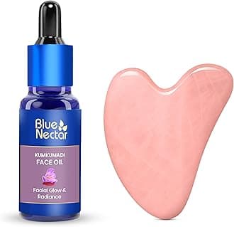 Blue Nectar Kumkumadi Oil For Face with Gua Sha | Ayurvedic Oil for Glowing Skin | Natural Face Serum for Women & Men with Gua Sha Stone (26 Herbs, 30ml)