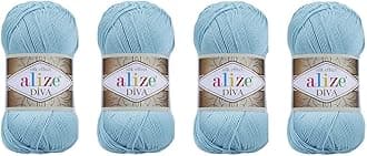 Hand Knitting Yarn 100% Microfiber Acrylic Yarn Alize Diva Silk Effect Thread Crochet Art Lace Craft Lot of 4 skeins 400gr 1532yds (346)