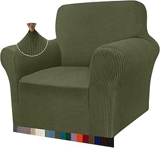 Granbest High Stretch Armchair Covers Super Soft Chair Covers for Living Room Jacquard Sofa Cover for Dogs Non Slip Chair Slipcover with Arms Furniture Protector (1 Seater, Avocado Green)