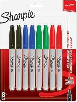 Sharpie Permanent Markers, Fine Tip, Assorted Standard Colours, 8 Pack