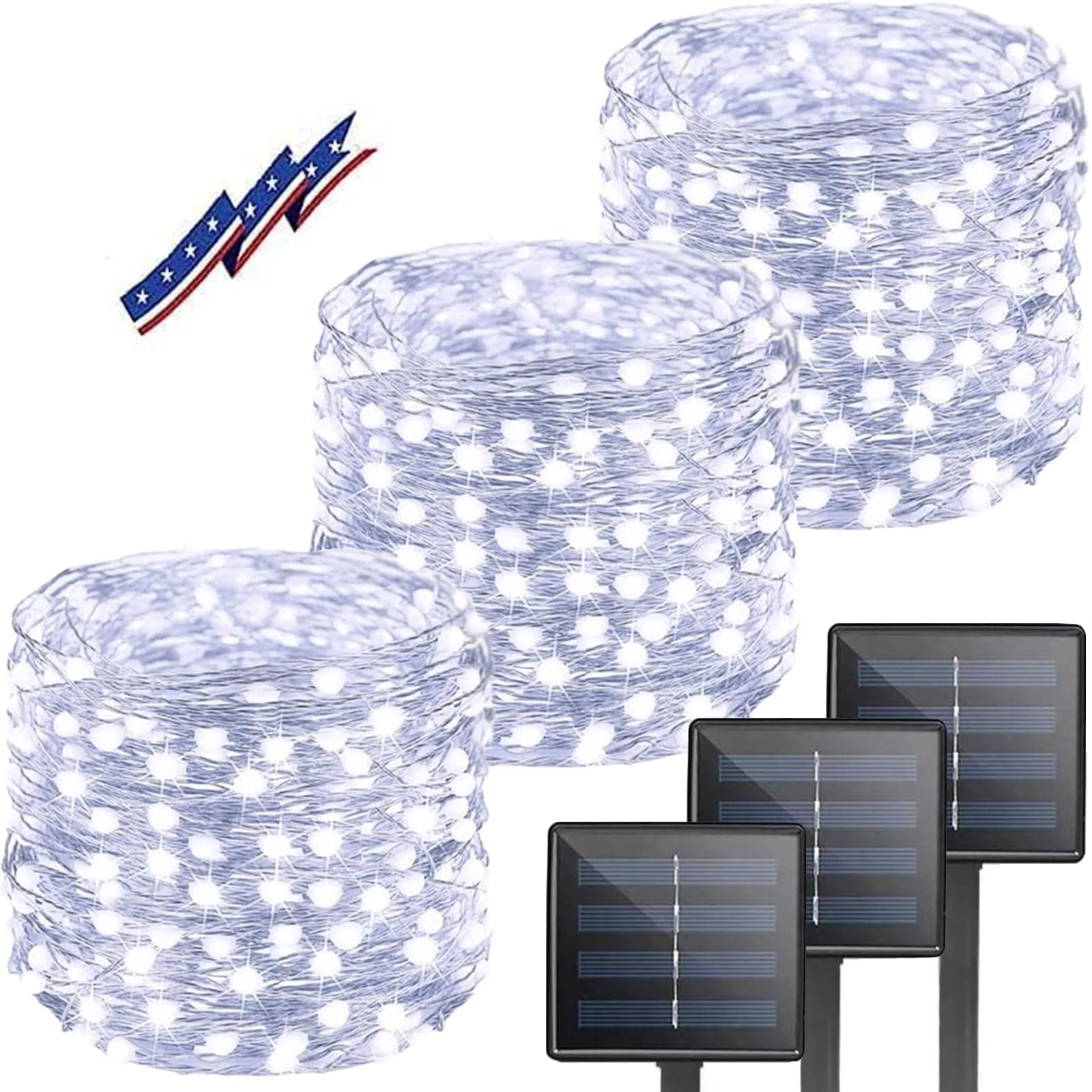 Solar Christmas String Lights, 3 Pack Outdoor Solar String Lights, 300 LED Waterproof String Lights with 8 Modes, Outdoor Fairy Lights for Patio, Party, Wedding, Christmas Decoration (Cool White)