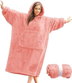 Lengthened Oversized Blanket Hoodie Wearable Blanket Sweatshirt Women - Light Pink Hoodie Blanket Hooded Blanket Women and Men, Super Warm Blanket Sleeves and Giant Pocket
